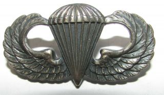 1950s - 60s Sterling Basic Parachutist Badge United States Army Military Pin.