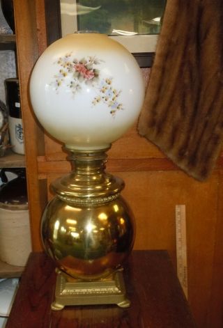 Vtg Antique Em & Co.  Miller 708 Brass Banquet Oil Lamp 24 " Gwtw Ball Shade