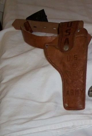 Vintage Child Us Army Leather Gun Holster With Metal Buckle