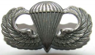 1950s - 60s.  Sterling Basic Parachutist Badge United States Army Military Pin