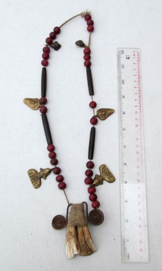Vintage Nagaland Tribal Shaman Deer Tooth Amulet Necklace