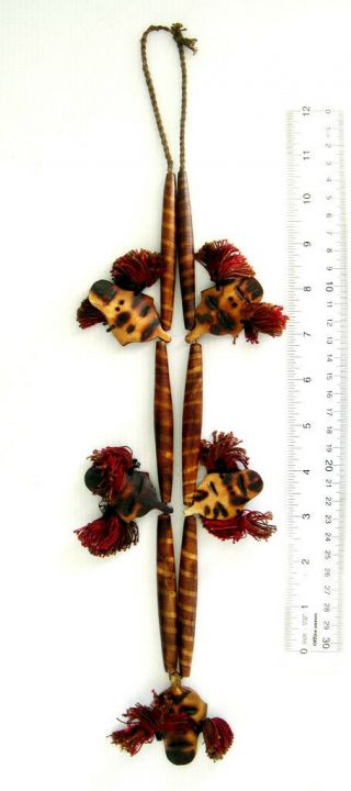 Vintage Nagaland Tribal Shaman Monkey Bone & Shell Necklace 5 Heads