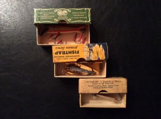 Vintage Larsen Fish Trap,  Pflueger Tnt,  And Marverure Fishing Lures