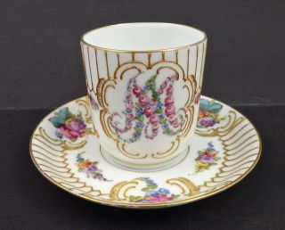 Antique Dresden Demitasse Cup & Saucer " Marie Antoinette " Monogram
