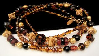 Rare Vintage 40 " X1/2 " Signed Miriam Haskell Fall Tone Glass Bead Necklace A72
