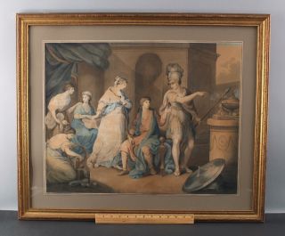 Large 18thc Antique Watercolor Painting,  Paris & Hector Homer Iliad Odyssey Nr