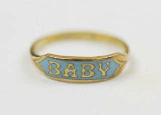 Antique Ostby Barton 10k Yellow Gold Blue Enamel Baby Ring