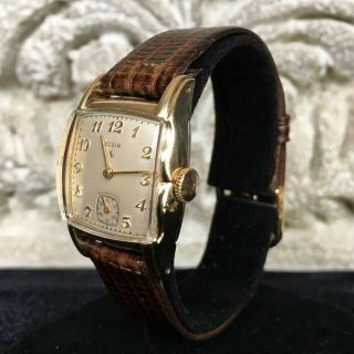 Vintage 1950 Mens Elgin Tank Winding Watch Serviced Restored Ready To Wear 554