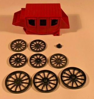 Vintage Marx Red Stage Coach With Extra Wheels For Play Set Accessories