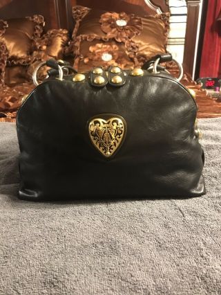 Gucci Black Leather Babouska Heart Dome Medium Satchel Bag 100 Authentic Rare