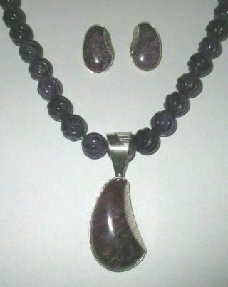 DTR Jay King Amethyst Stone Sterling Silver Necklace Pendant & Earrings 2