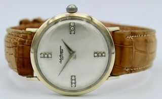 Vintage 14k Gold Jules Jurgensen Diamond Dial Watch Men 
