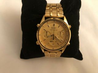 Vintage Seiko Chronograph 7a28 - 7029 Mens Gold Tone Quartz Watch Runs Good