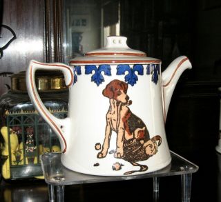 Rare Royal Doulton Art Deco Teapot signed Cecil Aldin ' s,  smoking dog.  Aldin 2
