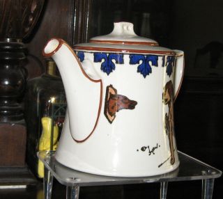 Rare Royal Doulton Art Deco Teapot signed Cecil Aldin ' s,  smoking dog.  Aldin 3