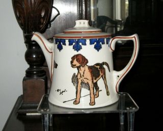 Rare Royal Doulton Art Deco Teapot signed Cecil Aldin ' s,  smoking dog.  Aldin 4