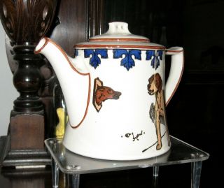 Rare Royal Doulton Art Deco Teapot signed Cecil Aldin ' s,  smoking dog.  Aldin 5