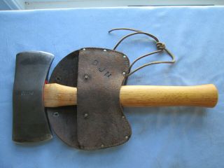 Antique Vintage Collins Double Bit Hatchet Camp Axe 6 1/2 " × 2.  75 " W/ Sheath Nr