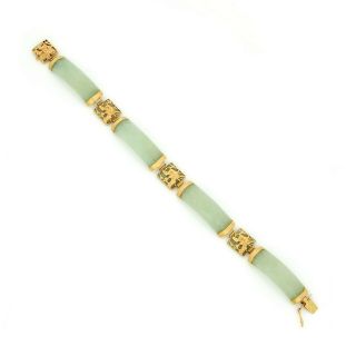 Antique Vintage Art Deco 14k Gold Chinese Carved Jadeite Jade Segment Bracelet 2