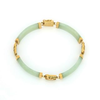 Antique Vintage Art Deco 14k Gold Chinese Carved Jadeite Jade Segment Bracelet 4