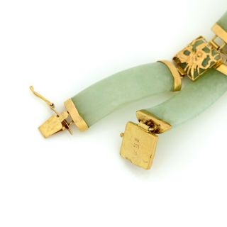 Antique Vintage Art Deco 14k Gold Chinese Carved Jadeite Jade Segment Bracelet 5