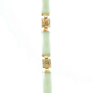 Antique Vintage Art Deco 14k Gold Chinese Carved Jadeite Jade Segment Bracelet 6