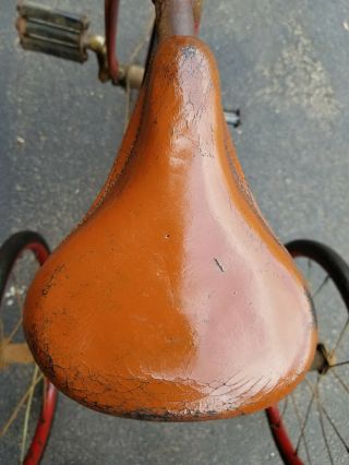 tricycle seat LEATHER PRE WAR Vtg ANTIQUE Bike Part AMERICAN TOLEDO OHIO 4