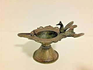 Antique Islamic Middle Eastern Bronze Peacock Oil Lamp