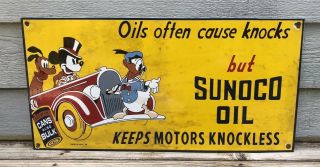 Vintage Sunoco Motor Oil Porcelain Sign With Disney 