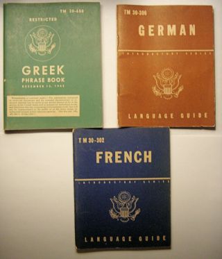 Restricted World War 2 U.  S.  Military German,  Greek,  French Phrase Books 1943