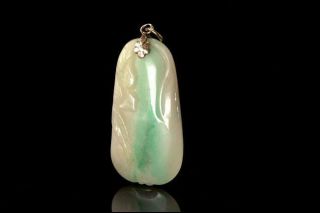 Old Chinese Carved Apple Green Jadeite Jade Silver Pendant D104 - 08