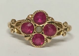Estate Jewelry Vintage Ruby & Pearl Ring 10k Yellow Gold Size 6.  5