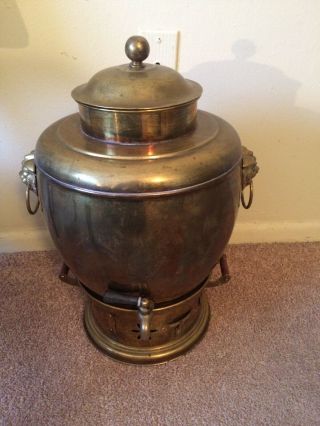 Vintage Brass Chinese Hot Coffee/water/tea Pot Large Urn Foo Dog Handles W.  O.  C.  O