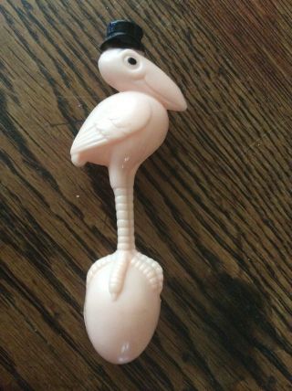 Vintage Adorable Pink Stork Bird Egg Baby Rattle Toy Hard Plastic 2