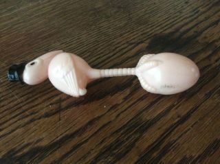 Vintage Adorable Pink Stork Bird Egg Baby Rattle Toy Hard Plastic 3