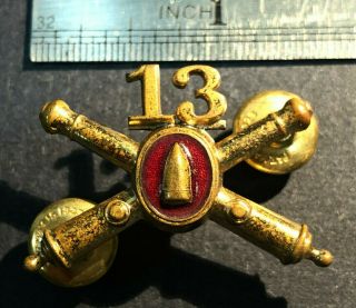 Wwi 13th Coastal Artillery Brass Collar Badge Pin Insignia Cannon Meyer E10