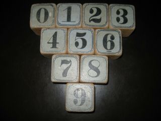 Set Of (9) Antique Vintage Wooden Number Blocks - 2 " X 2 1/8 " Size