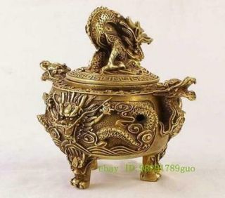 Vintage Style Brass Carved Chinese Dragon Incense Burner / Censer Statue