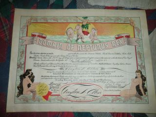 Vintage Domain Of Neptunus Rex Wwii Navy Certificate W Mermaids