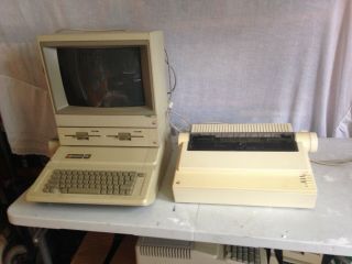 Vintage Apple Iie Enhanced Computer,  Dual Disk,  Monitor,  Printer