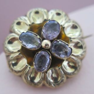 Antique Victorian 9k Gold Natural Amethyst Foiled Flower Pansy Locket Brooch Pin