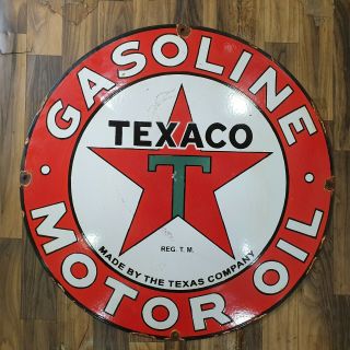 Texaco Gasoline Vintage Porcelain Sign 24 Inches Round