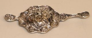 Art Nouveau Sterling Silver Repousse Floral Tea Strainer 22.  7g 3