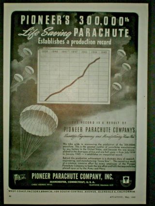 1945 Paratrooper 300,  000th Chute Wwii Pioneer Parachute 3 Ads Private For K