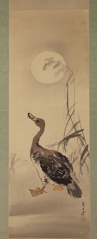 Japanese Hanging Scroll Art Painting " Duck " Asian Antique E7926