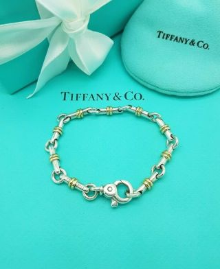 Vintage Tiffany & Co Silver 18k Gold Bar Link Italy Bracelet 7 Inch Very Rare