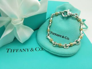 Vintage Tiffany & Co Silver 18K Gold Bar Link Italy Bracelet 7 Inch Very Rare 2