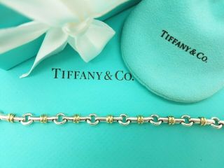 Vintage Tiffany & Co Silver 18K Gold Bar Link Italy Bracelet 7 Inch Very Rare 3