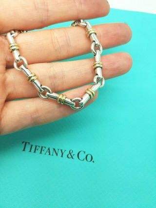 Vintage Tiffany & Co Silver 18K Gold Bar Link Italy Bracelet 7 Inch Very Rare 6
