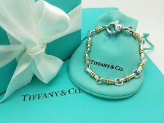 Vintage Tiffany & Co Silver 18K Gold Bar Link Italy Bracelet 7 Inch Very Rare 7